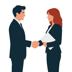 Fototapeta premium Business Handshake between Man and Woman Flat Icon