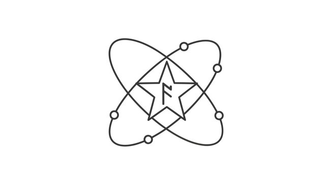 A stylized star symbol within an atomic structure.