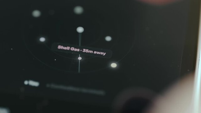 User engaging with a radar interface showing distance to nearby places