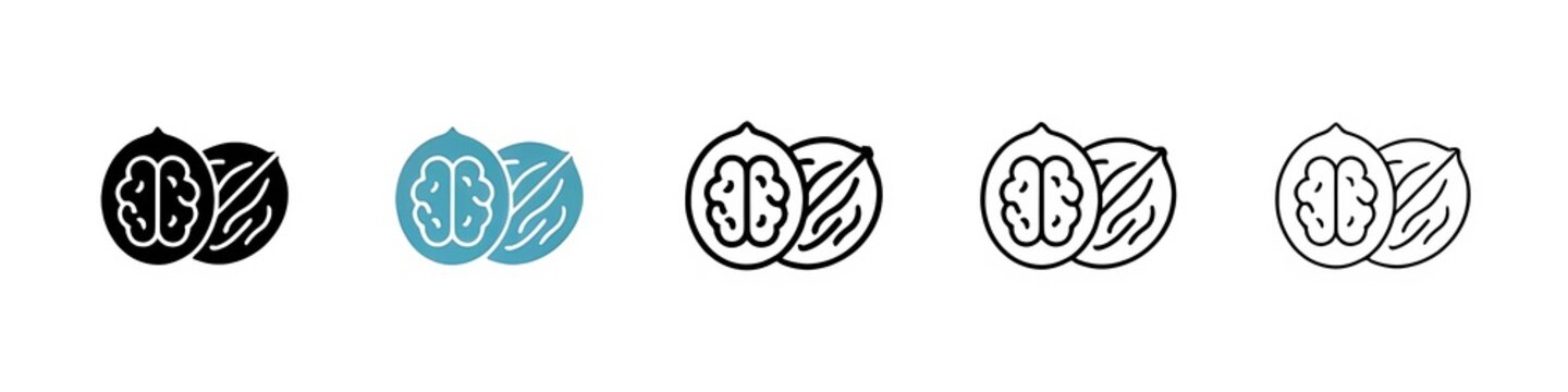 Walnut Vector Icon Set. Crunchy Delight vector symbol for UI design. Thin line customizable illustration. Contour symbol. Vector isolated outline drawing. Editable stroke