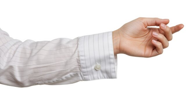 white poplin with subtle pinstripe refined female arm isolated on white with neat cuff view