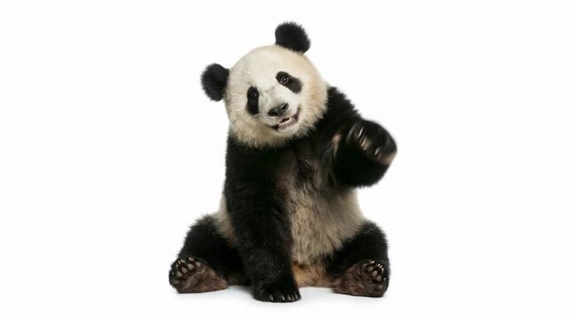 panda bear making hi five isolated on white background video