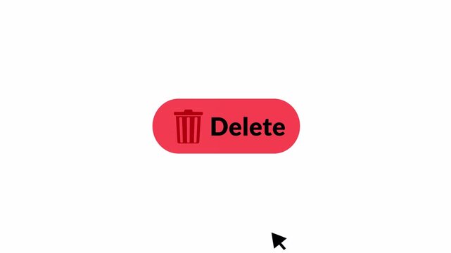 'DELETE' button with trash icon animation. Mouse cursor throws garbage in trash bin , signifying data removal or system clean up symbol animation in 4k video on black background