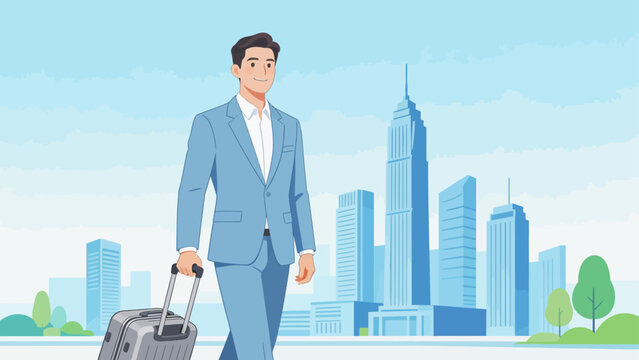 Man with suitcase in city