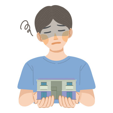 アパートに住んだ事を、後悔している男性のイラスト