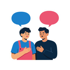 Fototapeta premium Two Men Conversing with Speech Bubbles Flat Icon