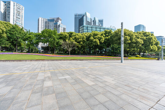 city skyline with empty floor