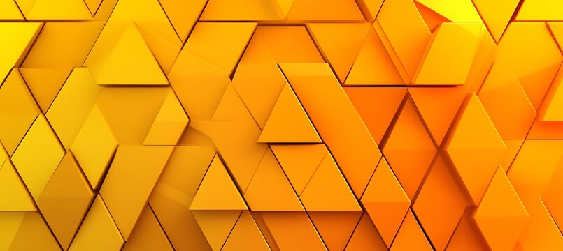 Bright vibrant orange and yellow geometric pattern with layered triangles and hexagons creating a dynamic abstract background