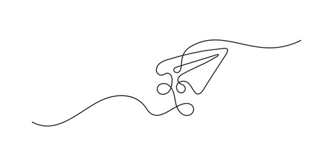 Obraz premium Continuous line drawing of a paper airplane flying, vector illustration