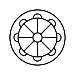 Obraz premium Chariot wheel icon. Culture and religious chariot line symbol. Black and white.
