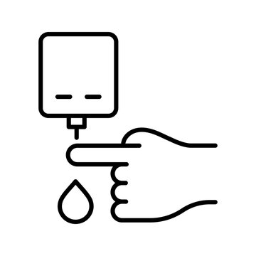 Blood glucose test icon. Healthcare and blood glucose monitoring line symbol. Black and white.