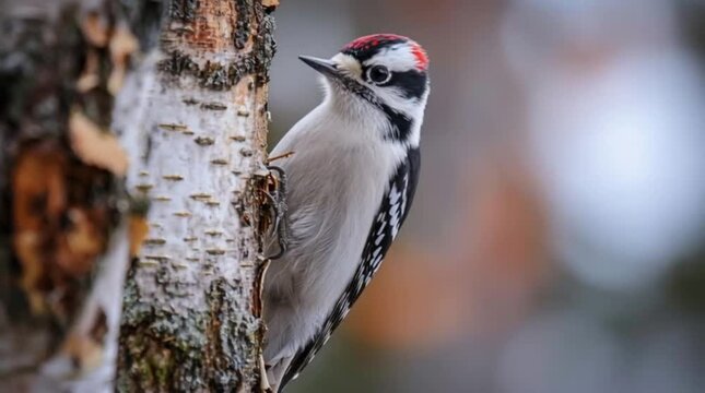 A woodpecker perched on a tree.