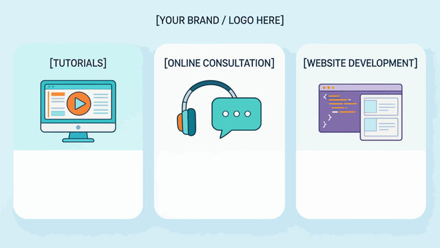 Three digital service icons on light background