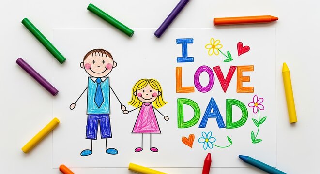 Heartwarming fathers day drawing child's artwork celebrating dad with love and color