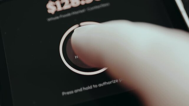 Digital button prompts to Hold to Pay, payment authorized successfully