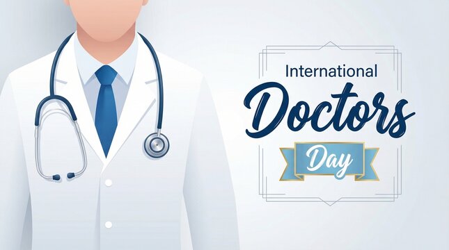 Doctors day illustration male doctor with stethoscope and elegant typography badge on soft background for healthcare celebration banner and medical awareness design