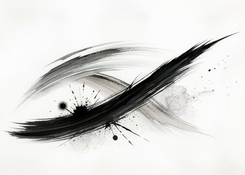 Abstract Black Paint Splash with Brush Lines