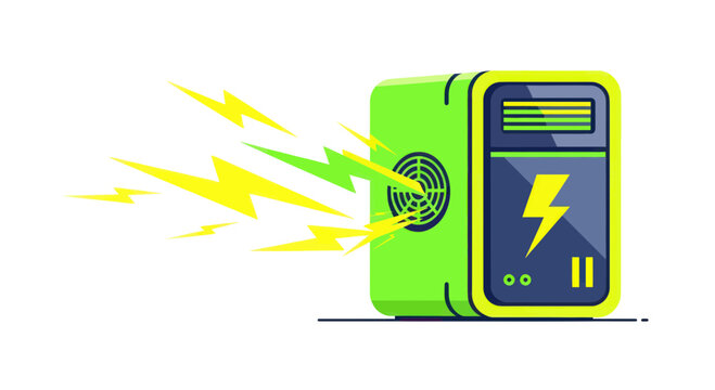 Green Computer Power Supply Unit with Lightning Bolts