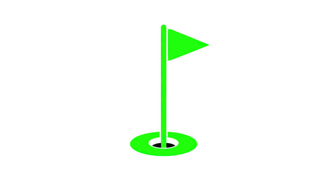 Green Golf Flag and Hole Icon, Simple Vector Illustration