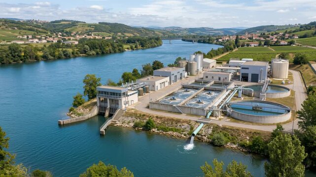 rhone river pollution control and treatment facility drone video