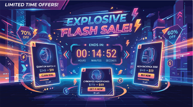 Explosive Flash Sale Vector Illustration Limited Time Offer Discount Shopping Cyber Monday Promotion Graphic Design