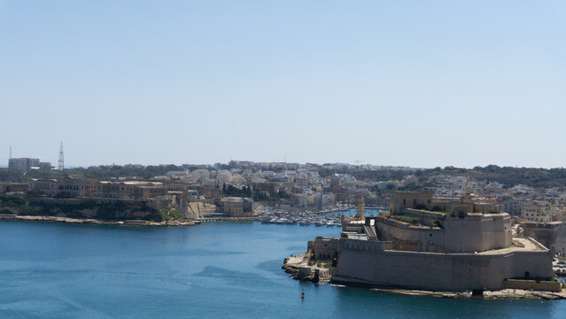 Malta Valletta 10 Aprilie 2026.Beautiful panoramic view of the historic harbour in the Three Cities (Vittoriosa, Senglea, and Cospicua), Malta. 