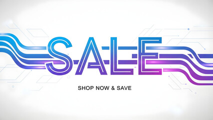 Obraz premium Modern Tech Style Sale Banner with Blue and Purple Gradient Lines for Digital Electronics and Software Shop Promotions