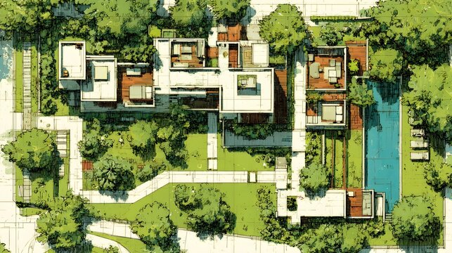 Villa compound plan with guest house and pool area