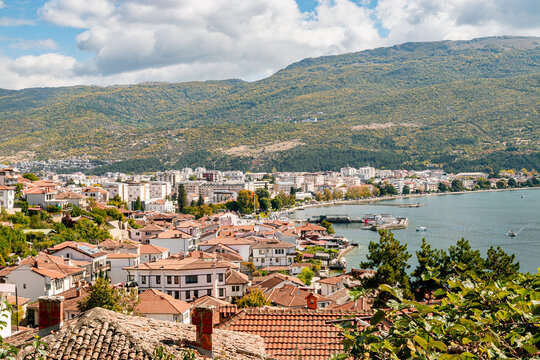 Ohrid Old Town on a Hill with Red Tile Roofs