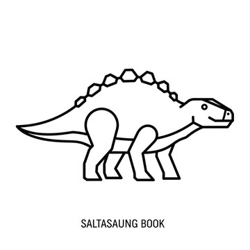 A simple line art illustration of a Saltasaurus dinosaur, depicted in a stylized, cartoon-like manner with spikes on its back.