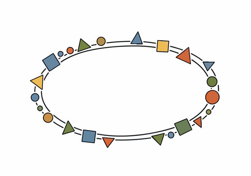 Whimsical Geometric Border Design with Colorful Shapes on a White Background, Ideal for Creative Projects