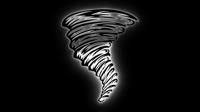 Tornado vortex. Storm silhouette. Weather power. Glowing wind. Hurricane icon. Disaster art. Cyclone graphic. Nature force. Twist motion. Extreme weather.