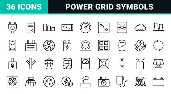 Minimalist electrical energy line icon set for power and utility symbols