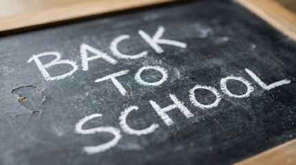 Fototapeta premium Back to school handwritten in white chalk on rustic blackboard