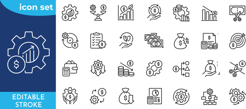 Editable stroke. Cost Reduction line editable icon set. Editable stroke.