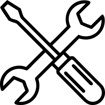 Screwdriver and wrench outline vector icon representing repair, maintenance and construction work.