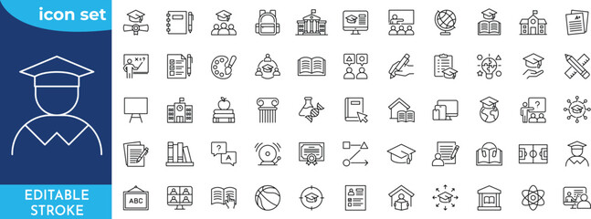 Education line editable icon set. Editable stroke. Contain icons related to education, School, Learning, and more. © murad