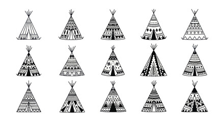 Hand-drawn Teepee Icons Collection: Tribal Patterns & Bohemian Style © rahma