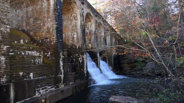 Cascade waterfall on the historic Byrd Creek Dam located at Cumberland Mountain State Park