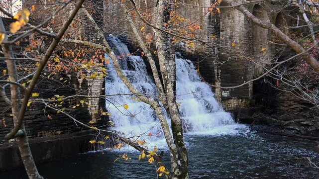 Cascade waterfall on the historic Byrd Creek Dam located at Cumberland Mountain State Park