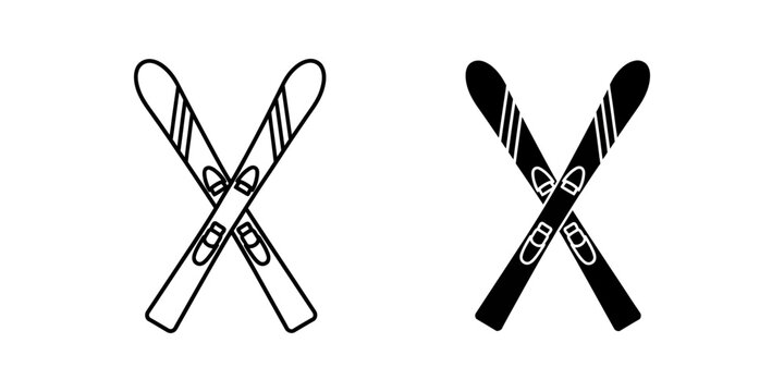 crossed skis and ski poles flat design vector illustration on white background