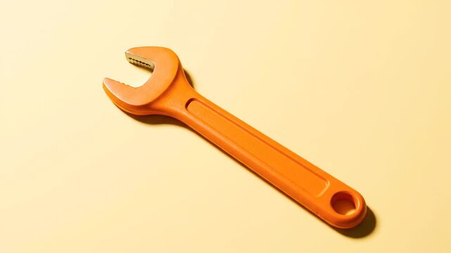 Orange wrench on yellow background.