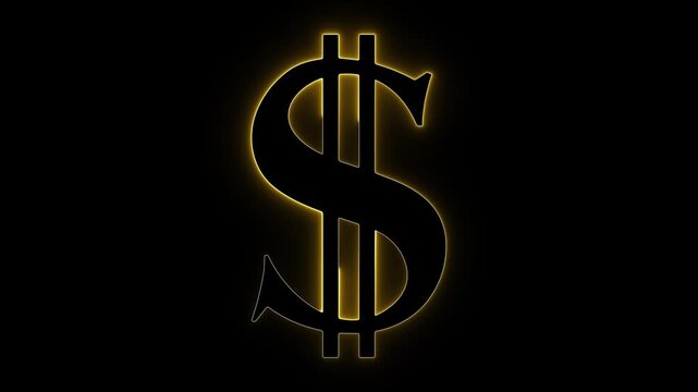 Neon dollar sign. Gold currency icon. Financial glow. Luxury money symbol. Glowing wealth sign. Animated cash icon. Dollar glow effect. Vibrant money art. Gold neon finance. Banking symbol.