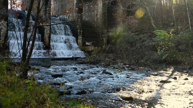 Cascade waterfall on the historic Byrd Creek Dam located at Cumberland Mountain State Park