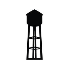 Naklejka premium Black Silhouette Water Tower, Industrial Structure, Vintage Water Storage, Vector Graphic
