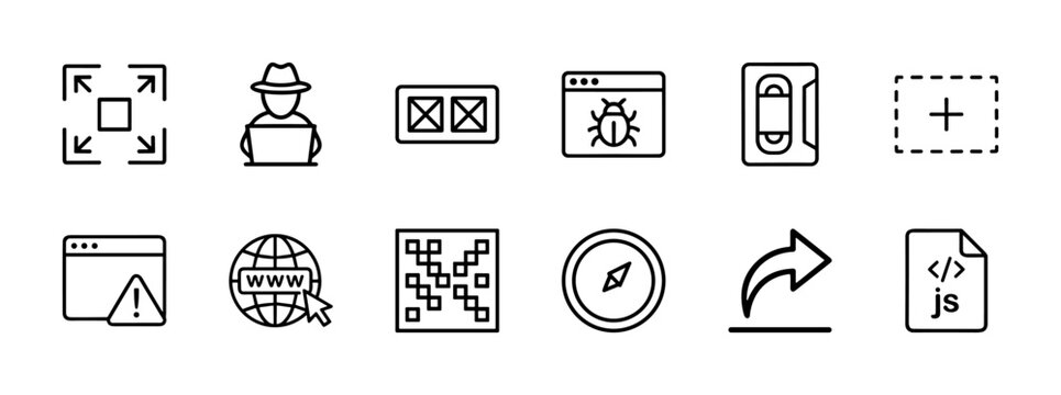 Programming and web development outline icon set for software engineering projects