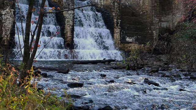 Cascade waterfall on the historic Byrd Creek Dam located at Cumberland Mountain State Park