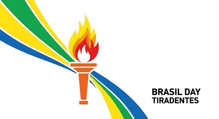 Brasil Day Tiradentes celebration banner, burning torch with national colors, patriotic Brazilian holiday graphic with green yellow and blue ribbons