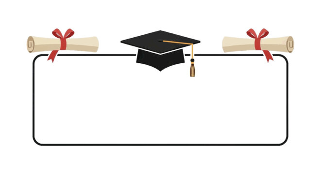 Graduation frame with cap and diploma icons vector plain white background