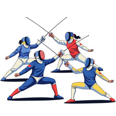 Fototapeta premium Fencing Competition: Athletes in Action with Swords